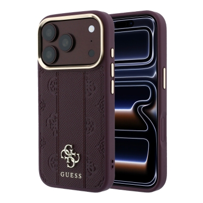 3156 GUESS HC MAGSAFE PU IP18 PRO MAX BURGUNDY  STRIPE HS PEONY 4G LOGO