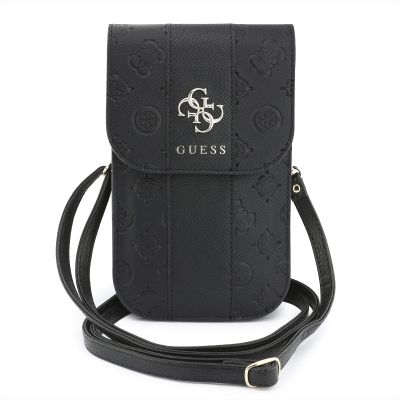 9693 GUESS PHONE POUCH PEONY PU W/ 4G & CLASSIC LOGOS STRIPE WITH STRAP BLACK