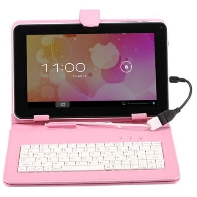 Калъф с клавиатура за таблети 7 инча - micro USB с щипки - розов