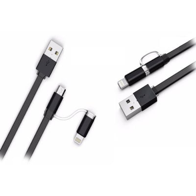 Кабел  LDNIO LC84 2в1 2.1A  Micro USB + iPhone - Черен