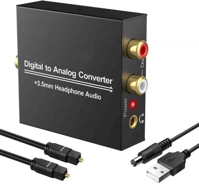 YQ-88 DAC конвертор, Digital to Analog Audio Converter Digital Analog RCA L / R Audio Converter Adapter с 3,5 мм аудио изход и оптичен кабел за PS3 PS4 Xbox HDTV Blu-ray и др.