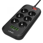 LDNIO SE6403 2500W 4USB зарядно устройство за телефон 6 EU Outlet Power Strip За универсален мобилен телефон