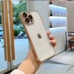 Безцветен LUX силиконов гръб+камера TP29 iPhone 14 - Златист