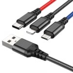 X76, HOCO кабел за зареждане 3 в 1, за Lightning / Micro-USB / Type-C, 1m, до 2A.