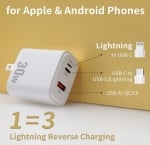 30W 3в1 Адаптер с 3 изх. USB-C + USB-A + USB Lightning