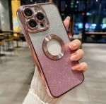 Луксозен лъскав кейс с брукат TP-24 за iPhone 15 - Розов