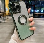 Луксозен лъскав кейс с брукат TP-24 за iPhone 15 Pro - Зелен