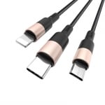 HOCO X26, метален кабел за зареждане Златист , за Lightning / Micro-USB / Type-C, 1m, до 2A.