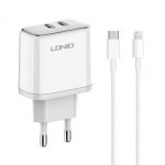 45W LDNIO A2526C С 2 изх. USB+USB-C с кабел USB-C към Lightning