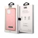 5391 Karl Lagerfeld iPhone 14 Pro Max Hardcase Backcover - Saffiano Leather - Metal Logo - PinkBack Cover-Roze