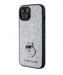 5277 Karl Lagerfeld iPhone 15 Back cover case - FIXED GLITTER C LOGO METAL PIN - SilverBack cover case-White