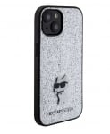 5277 Karl Lagerfeld iPhone 15 Back cover case - FIXED GLITTER C LOGO METAL PIN - SilverBack cover case-White