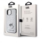 5277 Karl Lagerfeld iPhone 15 Back cover case - FIXED GLITTER C LOGO METAL PIN - SilverBack cover case-White