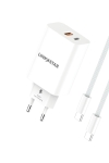 L✮Star 45W 2в1 LS56 2изх. PD(25W)+QC3.0(20W)+кабел USB-C към USB-C - Бял