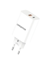 L✮Star LS56 Адаптер 45W 2изх. PD(25W)+QC3.0(20W) SuperFast USB-C - Бял