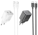 HOCO “N42 Elogiado” Зарядно GaN двоен USB-C PD45W TYPE-C към TYPE-C - Бял