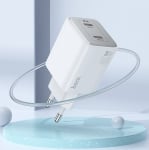 HOCO “N42 Elogiado” Зарядно GaN двоен USB-C PD45W TYPE-C към TYPE-C - Бял