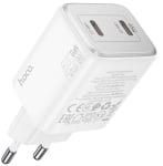 HOCO “N42 Elogiado” Зарядно GaN двоен USB-C PD45W TYPE-C към TYPE-C - Бял