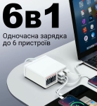 WLX-896C PD+QC Зарядна станция за 6 устройства с дисплей, многопортово зарядно устройство с бързо зареждане, 4×USB QC3.0 и 2×Type-C PD, 72W
