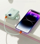 Компактен външна батерия с MagSafe GH-689 10,000mAh 15W с дисплей и вграден кабел - Зелен