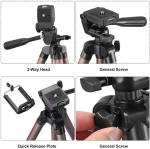 TRIPOD 3120A – Алуминиев преносим и сгъваем статив с регулируема височина и държач за телефон, 105 см