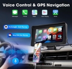 Преносим 7\" безжичен CarPlay и Android Auto екран C690 за автомобил – тъчскрийн с Bluetooth, GPS, камера за заден ход, AUX и FM трансмитер