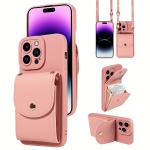 TP-110 Луксозен Кейс за iPhone 13 Pro с връзка и портфейл - Розов