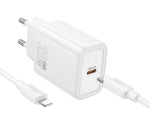 HOCO N60 USB-C 20W зарядно устройство с Type-C към Lightning кабел - Бял