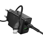 HOCO N71 PD30W + USB QC3.0 зарядно+ кабел Type-C към Type-C - Черен