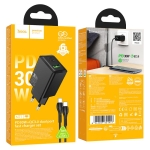 HOCO N71 PD30W + USB QC3.0 зарядно+ кабел Type-C към Type-C - Черен