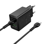 HOCO N71 PD30W + USB QC3.0 зарядно+ кабел Type-C към Type-C - Черен