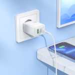 HOCO N71 PD30W + USB QC3.0 зарядно+ кабел Type-C към Lightning - Бял
