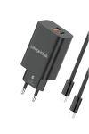 L✮Star 45W 2в1 LS56 2изх. PD(25W)+QC3.0(20W)+кабел USB-C към USB-C - Черен
