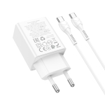 HOCO N71 PD30W + USB QC3.0 зарядно+ кабел Type-C към Type-C - Бял