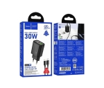 HOCO 220V N63 Зарядно GaN USB USB-C PD30W TYPE-C към TYPE-C - Черен
