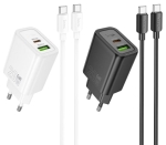 HOCO N61 20W + USB QC3.0 18W зарядно+ кабел Type-C към Type-C - Бял
