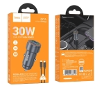 HOCO Z57A Зарядно за кола USB+USB-C PD30W + QC3.0 30W - Type-C към Lightning