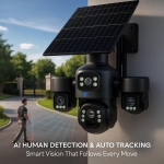 IP Соларна Камера HY-3073DS 4G 9MP 1080P с 3 обектива ( APP:V380 Pro ) HD 360 градуса с микрофон и високоговорител и LED светлина