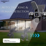 IP Соларна Камера +осветление L388DS 4G 9MP 1080P с 3 обектива ( APP: V380 PRO ) HD 360 градуса с микрофон и високоговорител и LED светлина