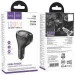 HOCO E88 FM 120W. модулатор трансмитер Запалка (2 USB изхода + 1USB-C, microSD, Bluetooth)
