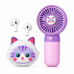 Безжични Bluetooth слушалки (ЛИЛАВ) TWS-67 3 в 1 Cute Set с мини вентилатор и декоративен кейс