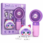 Безжични Bluetooth слушалки (ЛИЛАВ) TWS-67 3 в 1 Cute Set с мини вентилатор и декоративен кейс