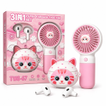 Безжични Bluetooth слушалки (РОЗОВ) TWS-67 3 в 1 Cute Set с мини вентилатор и декоративен кейс