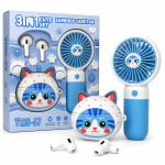 Безжични Bluetooth слушалки (СИН) TWS-67 3 в 1 Cute Set с мини вентилатор и декоративен кейс