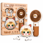 Безжични Bluetooth слушалки (КАФЯВ) TWS-67 3 в 1 Cute Set с мини вентилатор и декоративен кейс