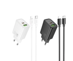 HOCO N63 Зарядно GaN USB USB-C PD30W TYPE-C към TYPE-C - Бял