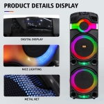 ZQS15201 Мощна Bluetooth Караоке Тонколона Sing-e , 100W, 2 x 15\", RGB LED, TWS, FM, USB, TF, 2 Безжични Микрофона
