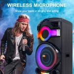 ZQS15201 Мощна Bluetooth Караоке Тонколона Sing-e , 100W, 2 x 15\", RGB LED, TWS, FM, USB, TF, 2 Безжични Микрофона