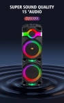 ZQS15201 Мощна Bluetooth Караоке Тонколона Sing-e , 100W, 2 x 15\", RGB LED, TWS, FM, USB, TF, 2 Безжични Микрофона