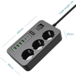 Разклонител Earldom ES-SC14 – 3 контакта, 4×USB-A, 2×USB-C, 3000W, 16A, кабел 2 м